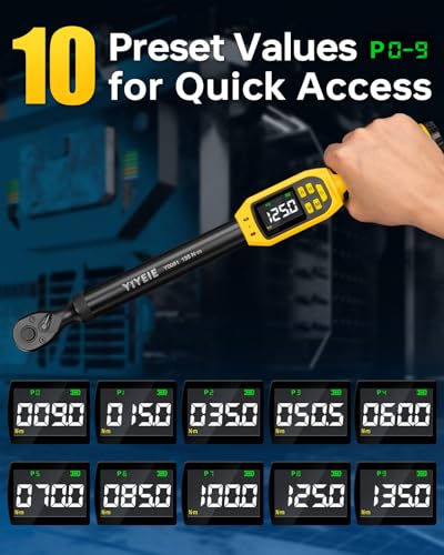 YIYEIE 3/8" Drive Digital Torque Wrench, 5-99.5 Ft-lb (6.7-135 N.m) - size: 3/8" 4 PC