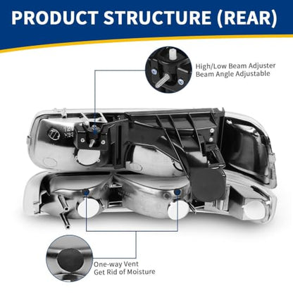 AUTOSAVER88 Headlight Assembly Compatible with 1999-2002 Chevy Silverado - color: OE - Chrome/Clear/Clear