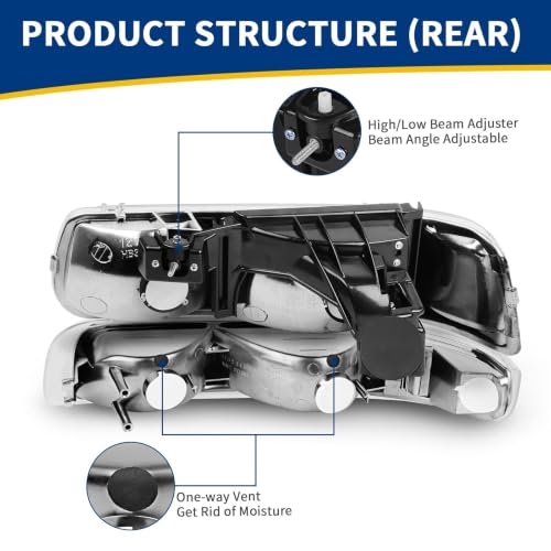 AUTOSAVER88 Headlight Assembly Compatible with 1999-2002 Chevy Silverado - color: OE - Chrome/Clear/Clear