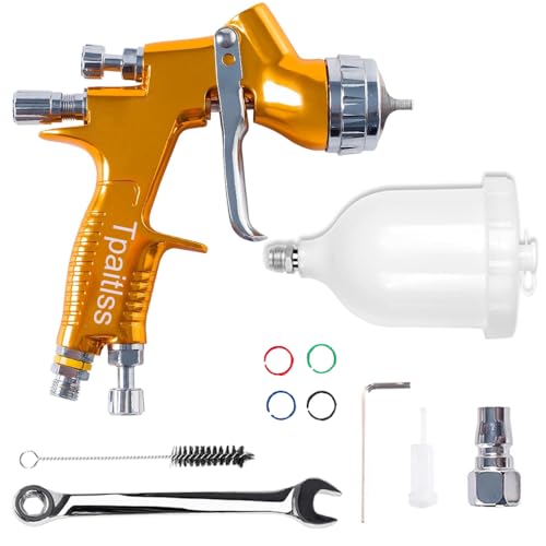 Auto Body Paint Spray Gun Kit Automotive air hvlp Spray Gun Car Paint Gun Gravity kit 1.3mm Tip 600ml Plastic Cup for Car Paint，Gold - color: Gold