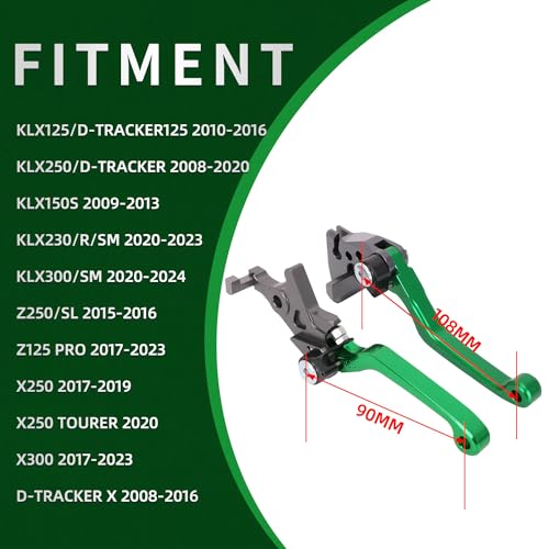 Motorcycle Brake Clutch Lever Pivot Levers Set Adjustable CNC for KLX 300 KLX300 KLX300SM 20-24 KLX230 KLX230R KLX230SM 20-23 KLX125 10-16 KLX250 08-20 Dirt Pit Bike Green - color: Green