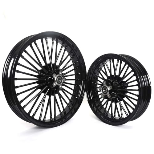 TOFR 21x3.5 16x3.5 Fat Spokes Black Wheels For Harley Touring Baggers 84-08 - color: Gloss Black, size: Front:21x3.5 Rear:16x3.5