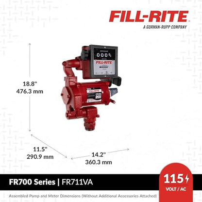 Fill-Rite FR711VA 115V 20 GPM Fuel Transfer Pump with Mechanical Gallon Meter Package - Heavy-Duty Electric Pump with High Flow Rate and Durable Construction - size: 1 1/4" Inlet - 1" Outlet, style: 115V Gal. Meter & Auto Nozzle