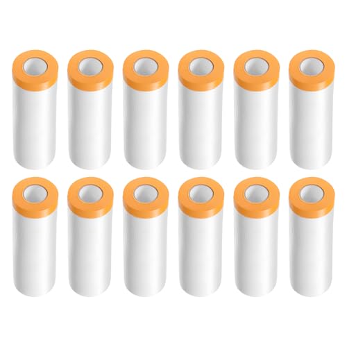 HARFINGTON 12 Rolls Pre-Taped Masking Film 43.3" x65.6ft Tape and Drape Painters Plastic Drop Cloth Film with Tape Plastic Sheeting for Automotive Painting Covering - color: Yellow, size: 43.3"x65.6ft