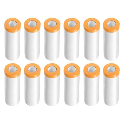 HARFINGTON 12 Rolls Pre-Taped Masking Film 43.3" x65.6ft Tape and Drape Painters Plastic Drop Cloth Film with Tape Plastic Sheeting for Automotive Painting Covering - color: Yellow, size: 43.3"x65.6ft