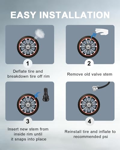 Riseuvo TR412 Tubeless Rubber Snap-in Tire Short Valve Stems, 5Pcs