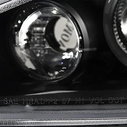 SPEC-D TUNING Black Dual LED Halo Projector Headlights - color: Black Housing Clear Lens