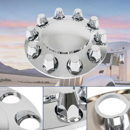 Silscvtt Chrome Semi Truck Hub Cover Wheel Axle Cover Center Caps Complete with 33mm Screw-on Lug Nuts for 22.5 Inches and 24.5 Inches Semi Truck Wheels 2 Front - size: 2 Front and 0 Rear