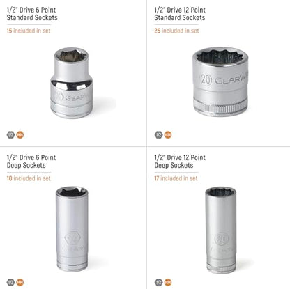 GEARWRENCH 67 Pc 1/2” Drive Master Metric Chrome Socket Set | GWMSSKT12MM - style: 1/2" Chrome Sockets