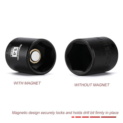 EMENTOL 1/4 Inch Drive Magnetic Impact Socket Set, 19-Piece Metric, 4-15mm, 6 Point, Shallow, Cr-Mo,Magnetic Sockets with Universal Joint & Extension Bar