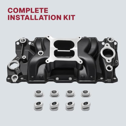 2026 7501 Intake Manifold Aluminum Performance Dual Plane Air-Gap Compatible with Chevy Small Block SBC 1955-86 262 265 267 283 302 305 307 327 350 400 V8 Engine, Black - size: 7501-Black