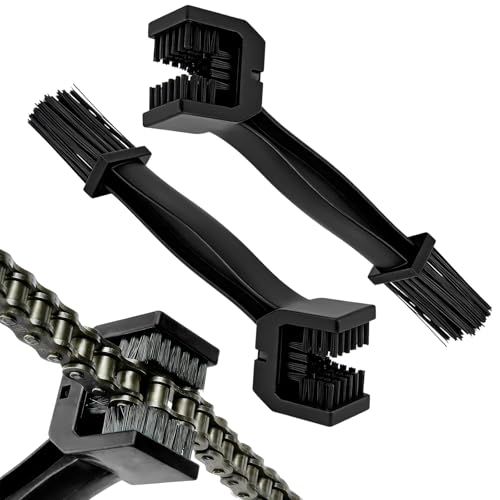 2PCS Motorcycle Chain Washer, Double-Ended Chain Gear Cleaning Tool w/Three-Sided & Long Bristles, Chains Crankset Brush Dirt Cleaner for Motorcycle Bicycle Mountain Bike (Black) - color: 2 PCS, Black