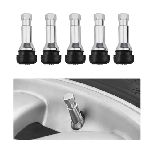 KVAEY 5 PCS TR413AC Tire Valve Stems, Chrome Rubber Tubeless Valve Stems Suit for 0.453 inch Rim Holes, Snap-in Tyre Metal Stems for Standard Vehicle Tires, Car Accessories (Black) - color: Black