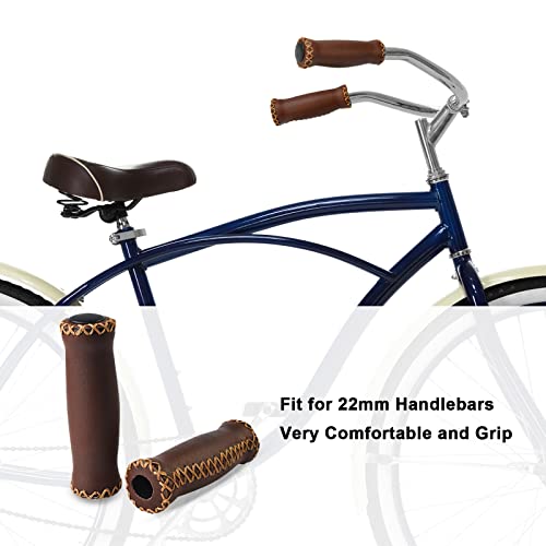 SOLODRIVE Bike Handlebar Grips, Vinyl Leather Grips for Beach Cruiser Bike - color: Deep Brown