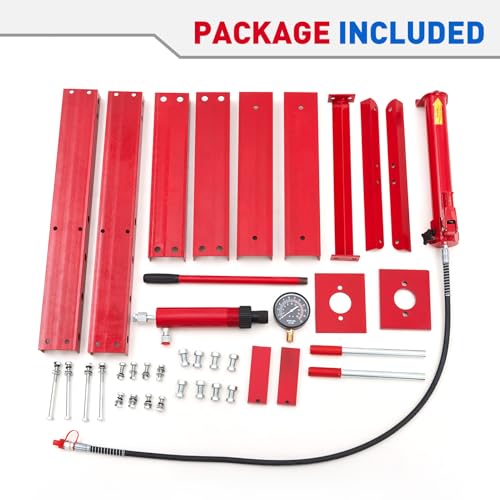 10 Ton Heavy Duty Hydraulic Press - h-Frame Garage Floor Shop Press with Adjustable Worktable & Steel Plates, Ideal for Metalworking, Bending, Straightening, Bearings/u-Joints Installation (Red) - color: Red, size: 10T Red
