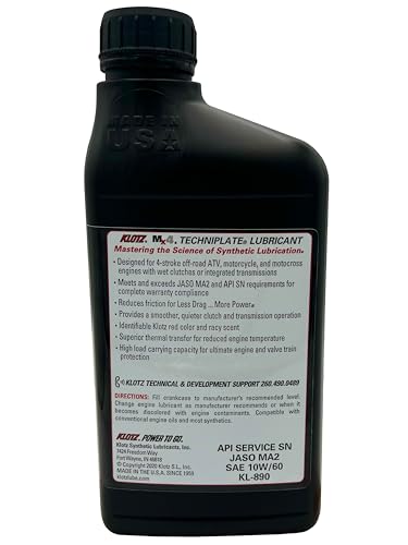 Klotz MX-4 TechniPlate, Hi-Performance Synthetic Motor Oil Lubricant for 4-Stroke Off-Road Racing Motorcycle & ATV Engines | 10W-60 – KL-890 – 1 Quart - size: 10W-60