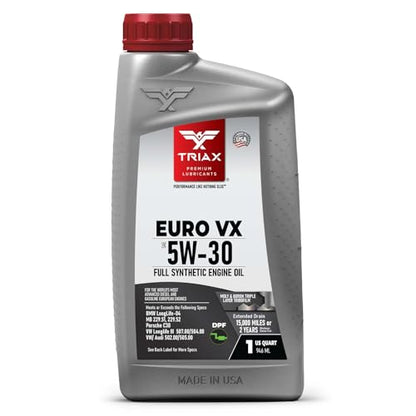 TRIAX Euro VX 5W-30 Full Synthetic Ester, Compatible with VW 507.00/504.00, VW Audi 502.00, 505.01, BMW LL-04, Porsche C30, ACEA C3, Mercedes 229.51, 229.5, 229.31 (1 Quart) - size: 1 Quart