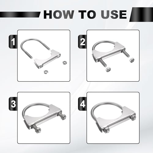 HARFINGTON U Bolt Muffler Exhaust Clamp 45mm/1.77" 304 Stainless Steel U-Bolt Clamps Muffler Tip Hook Saddle Exhaust Clip for Tip Pipes Connection - size: 45mm