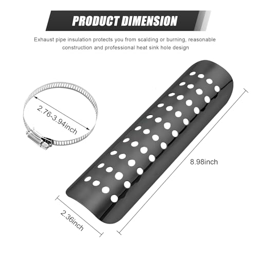 Motorcycle Heat Shield, Metal Exhaust Pipe Heat Shield with 2 Stainless Steel Clamps, Universal Exhaust Pipe Heat Insulation Cover Muffler Protector with Ventilation Hole (Black) - color: Black