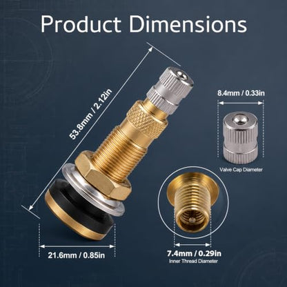 Tubeless Tire Valve Stem TR618A, Clamp-in Brass Air Liquid Valve, Compatible with Tractor Grader Backhoe & Farm Agricultural Industrial Tubeless Tires, 8 Pack - size: TR618A Tire Valve Stem-8PK