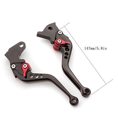 FXCNC Motorcycle Adjustable Brake Clutch Levers Compatible with Continental GT 650, Continental GT 535, 650 Interceptor, C5 and B5, 2017 on Euro - color: Black Lever with Red Adjuster