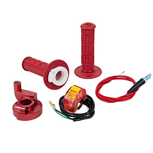 PUCKY New 7/8" 22mm Twist Throttle Accelerator Handle Grips and Cable Set with Kill On Off Switch for 50cc 110cc 150cc 250cc Mini Bike ATV Quad Pit Bike Dirtbike - color: 1 red ribbon solid