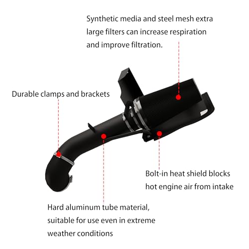 4’’ Cold Air Intake with Heat Shield Compatible with 1999-2006 GMC & Chevy V8 4.8L/5.3L/6.0L Silverado 1500/2500/3500 - Black - color: Black