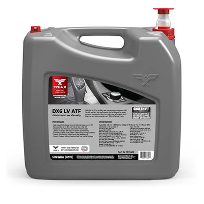TRIAX DX6 LV ATF - Compatible with Dexron VI and Mercon SP/LV Applications - Full Synthetic, OEM Grade, Low Viscosity, Fill for Life Automatic Transmission Fluid (5 Gallon) - size: 5 Gallon