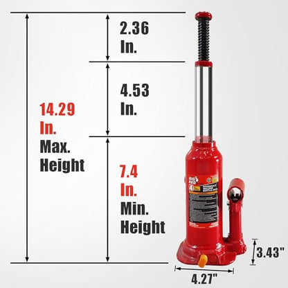 BIG RED 4 Ton (8,000 LBs) Capacity Hydraulic Welded Bottle Jack, TAM90403B - size: 4 Ton (8,000 LBs), style: Welded Bottle Jack