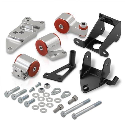 AJP Distributors JDM Billet Aluminum Steel Engine Motor Mounts Kit Polyurethane Bushings Set Compatible/Replacement For Civic Si FG FA FD K20 K24 Manual 2006 2007 2008 2009 2010 2011 06 07 08 09 10 11