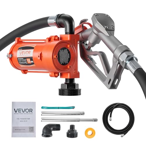 VEVOR Fuel Transfer Pump, 12V DC 15 GPM, Cast Iron Diesel Transfer Pump Kit, with Manual Nozzle, Discharge Hose, Overheat Protection, Power Cable, Explosion-Proof, for Gasoline Diesel Kerosene & More - size: 12V 15GPM