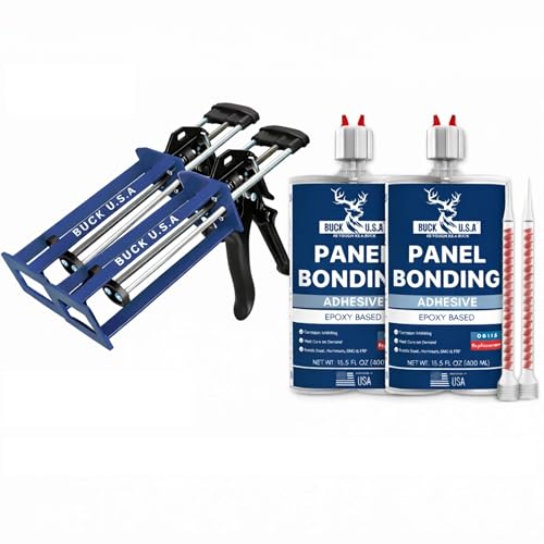 2 Pack Buck Panel Bonding Adhesive & Dual Cartridge Epoxy Gun (1:1 & 2:1) – 400ml Two-Part Epoxy, 08115 Replacement with High-Thrust Applicator for Automotive & Structural Repair - size: Panel Bond & Gun (400ml), style: 2 Pack