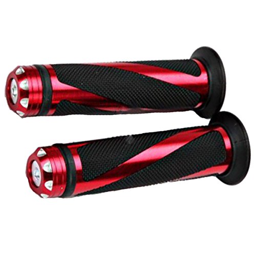 7/8" Aluminum Rubber Gel Hand Grips for Motorcycle Sports Bikes Handlebar - color: Red