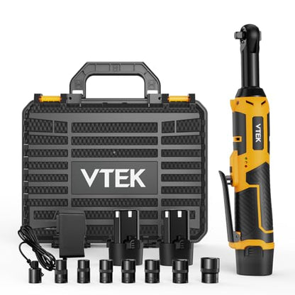 VTEK 3/8" Extended Cordless Ratchet Wrench 12V Electric Ratchet Wrench with 2 batteries,Variable Speed Trigger 40 Ft-lbs 400RPM Power Ratchet Wrench