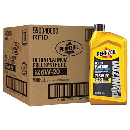 Pennzoil Ultra Platinum Full Synthetic 5W-20 Motor Oil, 1 Quart (6 Pack) - size: 1 Quart, style: 6 Pack