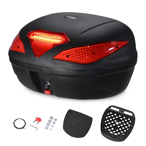 AHR 48L Motorcycle Top Case with Light Universal Tour Tail Box Scooter - size: 48L w/ LED