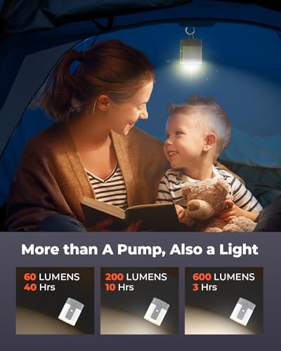 ETENWOLF AIR 3 Air Pump for Inflatables with 2600mAh Battery& Camping Light - color: White