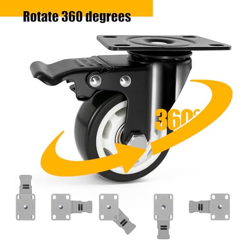 QNCZ 3 Inch Caster Wheels with Brake, Swivel,Heavy Duty, Silent, Set of 4 - color: black, size: 3 IN