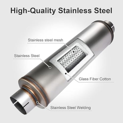 Exhaust Muffler Universal Stainless Steel Muffler Tip Straight-Through Performance for Cars Trucks, 4" Inlet/Outlet, Overall Length 30", 8" Body Diameter - size: 4" Inlet/Outlet - 8" Body Diameter