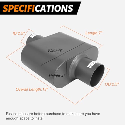 2.5" Muffler with Aggressive Deep Sound, 2.5 Inch ID Center In/Out Single Chamber Performance Muffler Universal Exhaust Muffler for Cars, Trucks - size: 2.5" Center In / 2.5" Center Out / Gray
