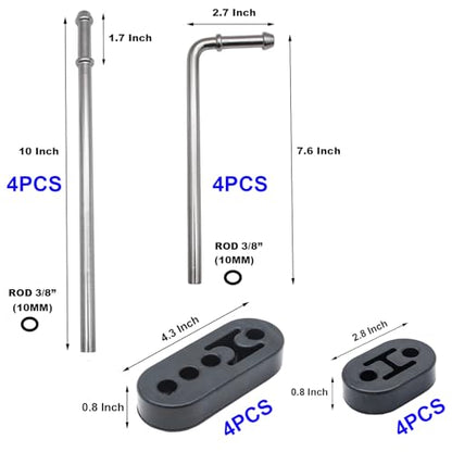 16PCS Exhaust Hanger 304 Stainless Steel 3/8"(10MM) Rod Rubber Hanger Set - size: 16PCS 304 Stainless Steel Hanger Rod With Rubber