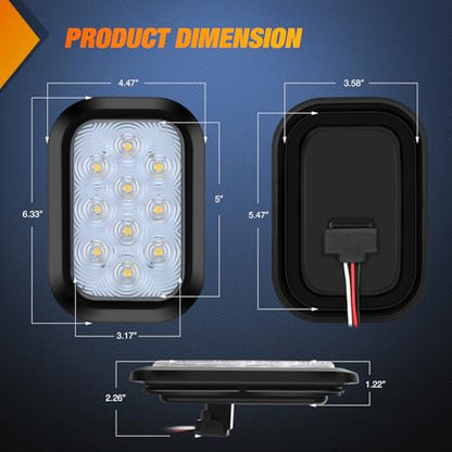 Nilight 5" X 3" Rectangular Trailer Tail Light 2 PCS White 10 LED - color: 2Pcs White 10Led Lights 5x3Inch
