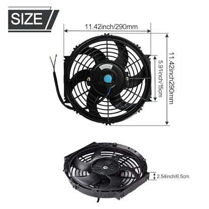 10" inch Slim Fan Push Pull Electric Radiator Cooling Fans 12V Mount Kit Unversal Black - color: Black, size: 10 Inch