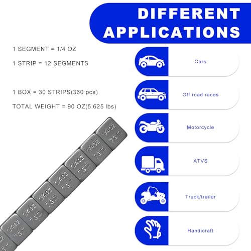 96 PCS 1/4 Oz Adhesive Backed Wheel Weights, 0.25 Oz Low Profile Tire Balancing Weights with Strong Adhesive, Easy to Peel Wheel Weight for Cars Trucks SUVs Motorcycles - color: 96 PCS