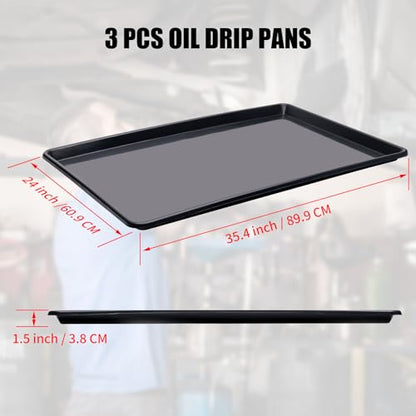 Wfurite Extra Large Oil Drip Pan for Car, 3-Pack with 2 Pairs Gloves