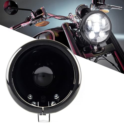 SKTYANTS 5.75 inch headlight housing backet with H4 Wiring Harness 5 3/4" 5.75 Inch headlight Bucket Housing Trim Ring for FXWG FXDWG FXST Motorcycle (Black) - color: Black