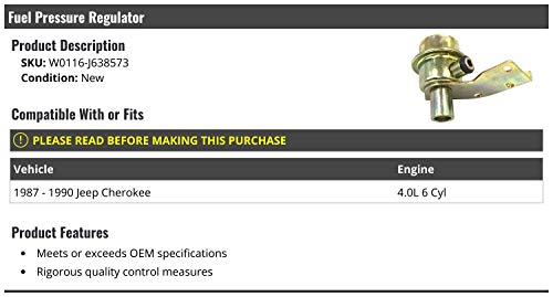 Marketplace Auto Parts Fuel Pressure Regulator - Compatible with 1987-1990 Jeep Cherokee 4.0L 6-Cylinder