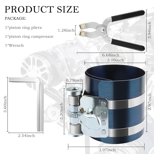 Car Engine Piston Ring Compressor Tool for 60-150mm,Piston Ring Compressor Kit with Piston Ring Pliers Install&Remove Piston Ring,Ring Compressor with Adjustable Screw