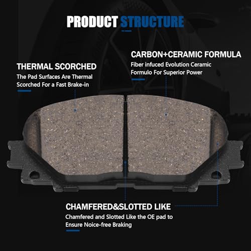 D1184 Front Ceramic Brake Pads Kit Fit For Scion iQ 2013, For Toyota Prius C 2012-2019, For Toyota Yaris 2007-2018 - style: HZ1184
