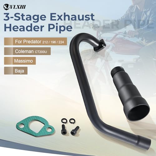 SJVLXHI 3 Stage Exhaust Header Pipe For Coleman Powersports CT200U BT200X CT200u-ex,212cc 196cc/6.5HP Go Kart and Gas Mini Bike Black - color: 3-bend Black, size: Exhaust tip 1